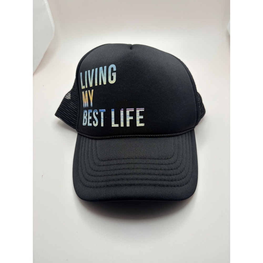 Dalix Living My Best Life Black Trucker Hat Mesh Snapback Cap H-057-Black